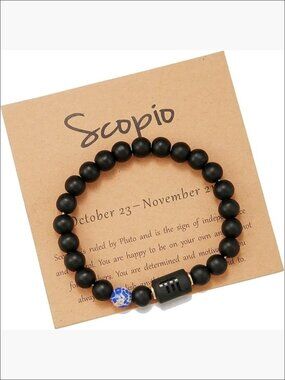 Zodiac Constellation Bracelet with Black Stone Beads, Stretch Fit